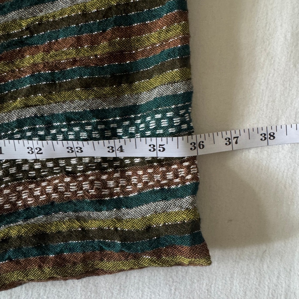 Striped Metallic Shimmer Fringe Shawl Scarf Green Brown Boho Chic Retro Artisan - Picture 7 of 8
